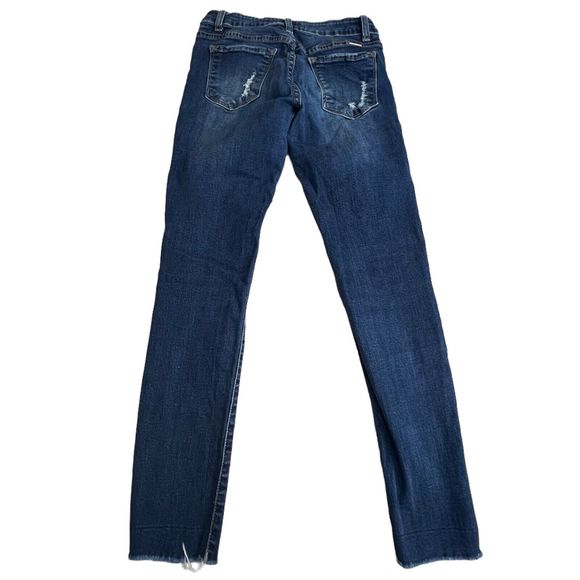 KanCan Womens Dark Wash Low Rise Distressed Raw Hem Skinny Jeans 25‎ - Picture 3 of 8